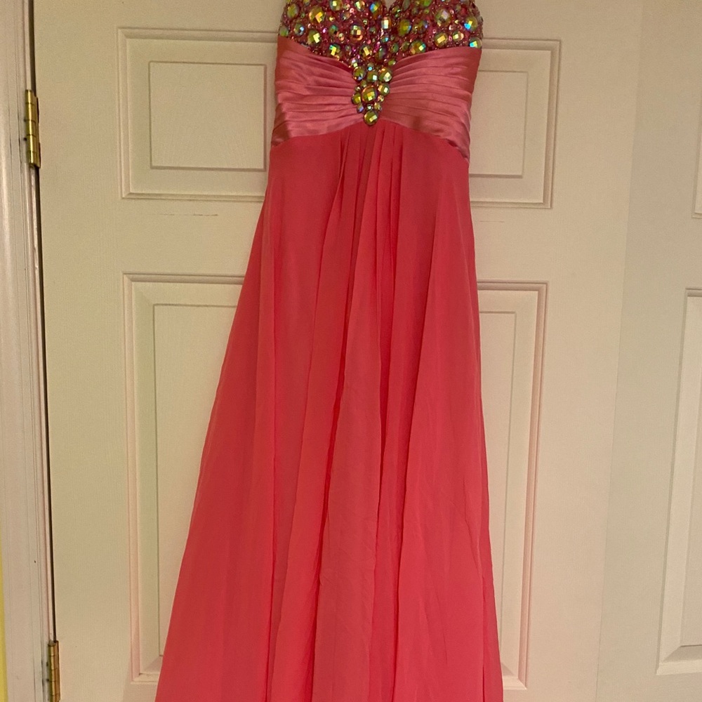 Pink Jeweled Strapless Prom Dress